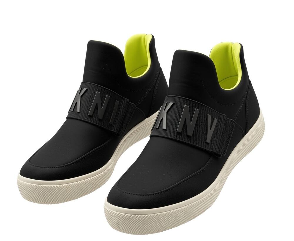 DKNY Hidden Wedge Slip On Sneakers Black Logo Strap Women's 7 EU 37.5